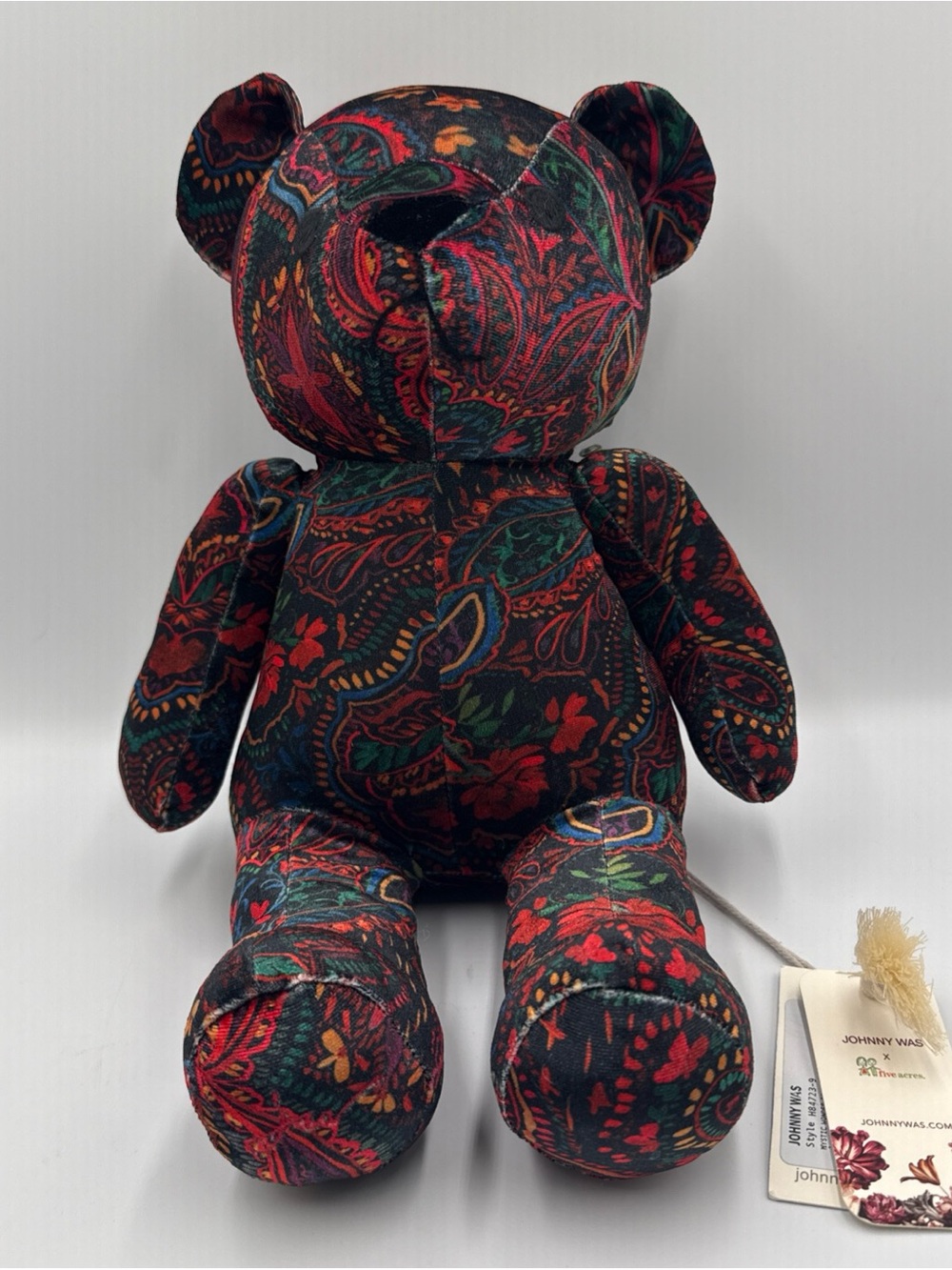 Johnny Was Paisley Floral Plush Bear in Black and Red Tones